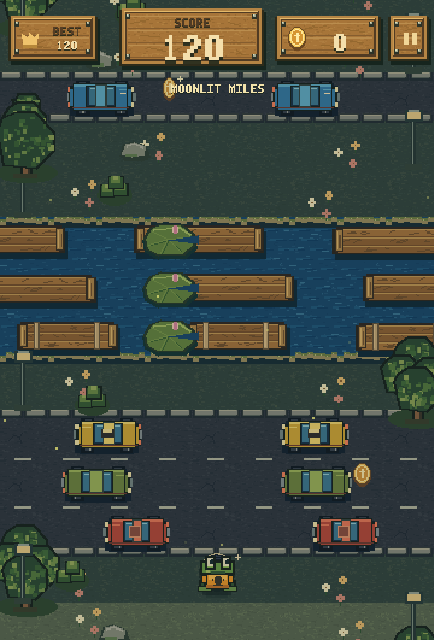Ночной участок с машинами и речными платформами / A night section with cars and river platforms